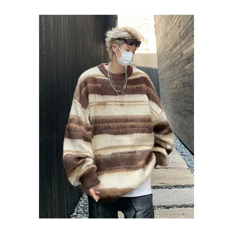 2024 Fashion Brand American vintage Hip-hop Hiphop Stripe Sweater Men's and Women's Casual Loose Lazy Winter