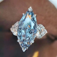 milangirl blue horse eye shaped crystal rhinestone ring double heart love zircon rhombus ring for women wedding engagement