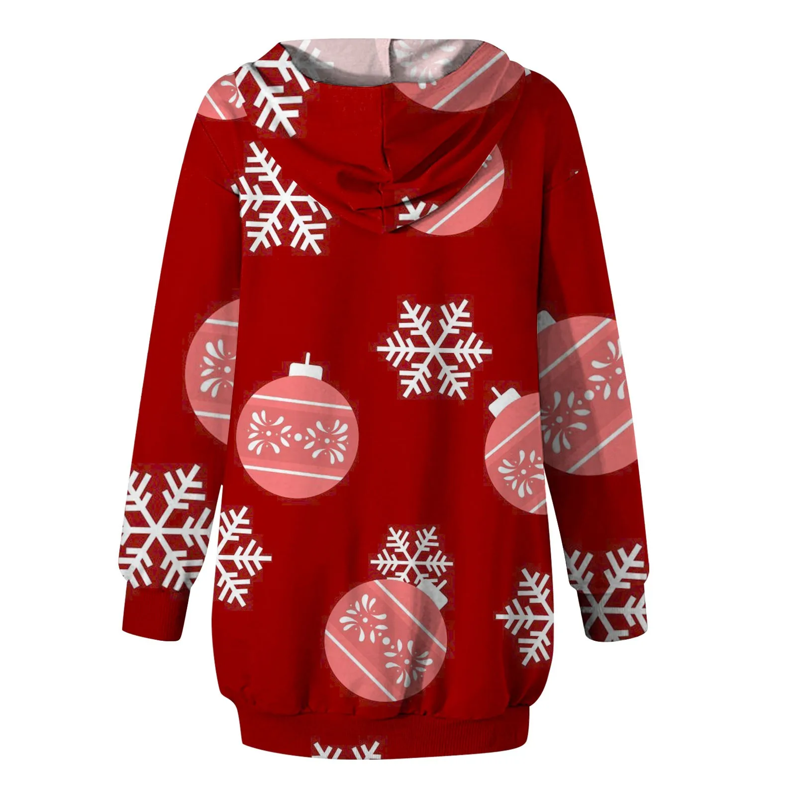 

Рождественская одежда, женский модный красный пуловер с капюшоном с рождественским принтом, зимний теплый свитер средней длины, Рождественский наряд