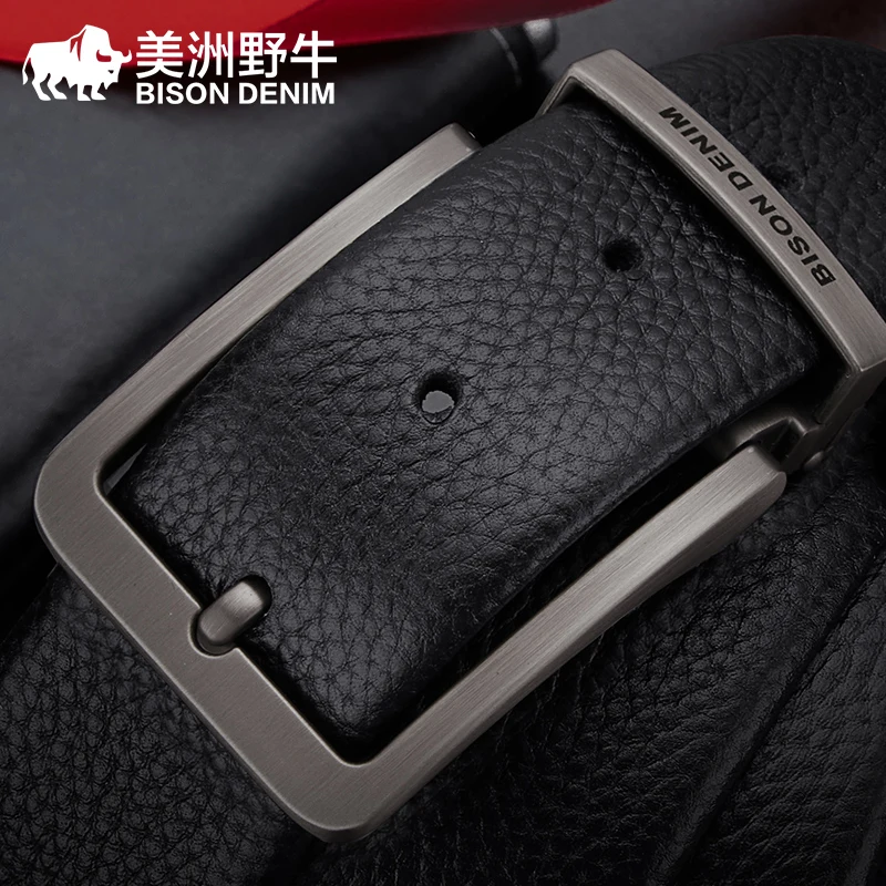 BISON DENIM Genuine Leather Alloy Pin Buckle Luxury Brand Leather Strap Belt for Men Vintage Designer Belt High Quality N71741