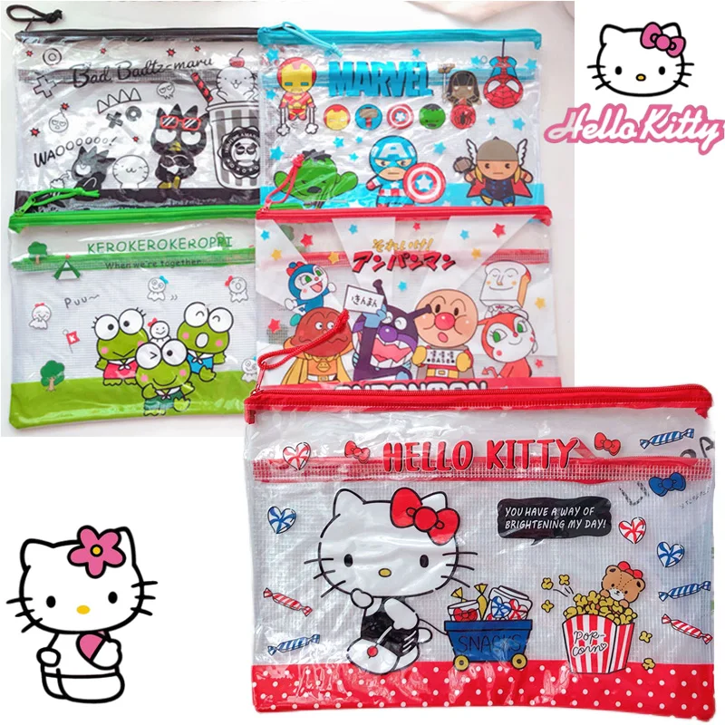 

Kawaii Hello Kitty Cartoon Pvc Double-Layer Waterproof File Bag School Homework Textbook Classification Bag Frog Information Bag
