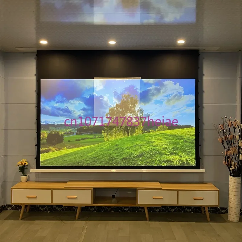 

2023 New Style Hidden In-ceiling Recessed Projector Screen 3D 4K Luxury Motorized Tab-tension Home Theater Projection Screen