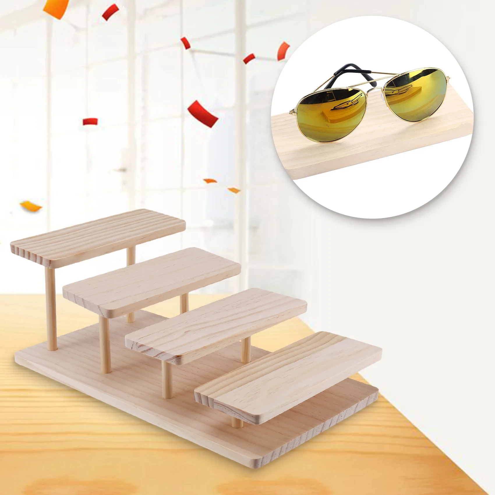 Assembleable Bamboo Sunglasses Stand Glasses Display Jewelry Holder Bracelet Watches Show Product 4