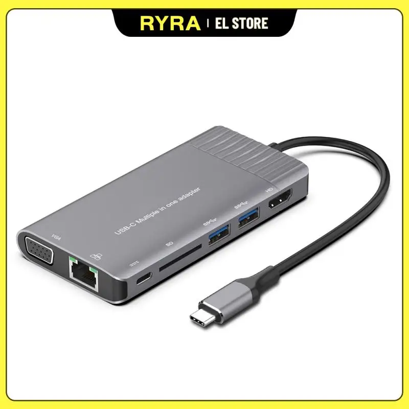 

RYRA Type C To USB 3.0 1000M RJ45 4K HDMI+VGA PD SD/TF Adapter Hub 8-in-1 Stable Dock Station For MacBook Windows Laptop HDTV PC