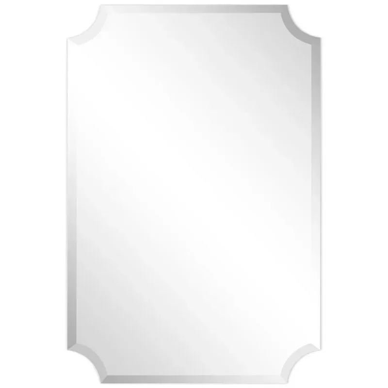 

Direct Frameless Rectangle Scalloped Beveled Wall Mirror, 24" x 36", Ready to Hang