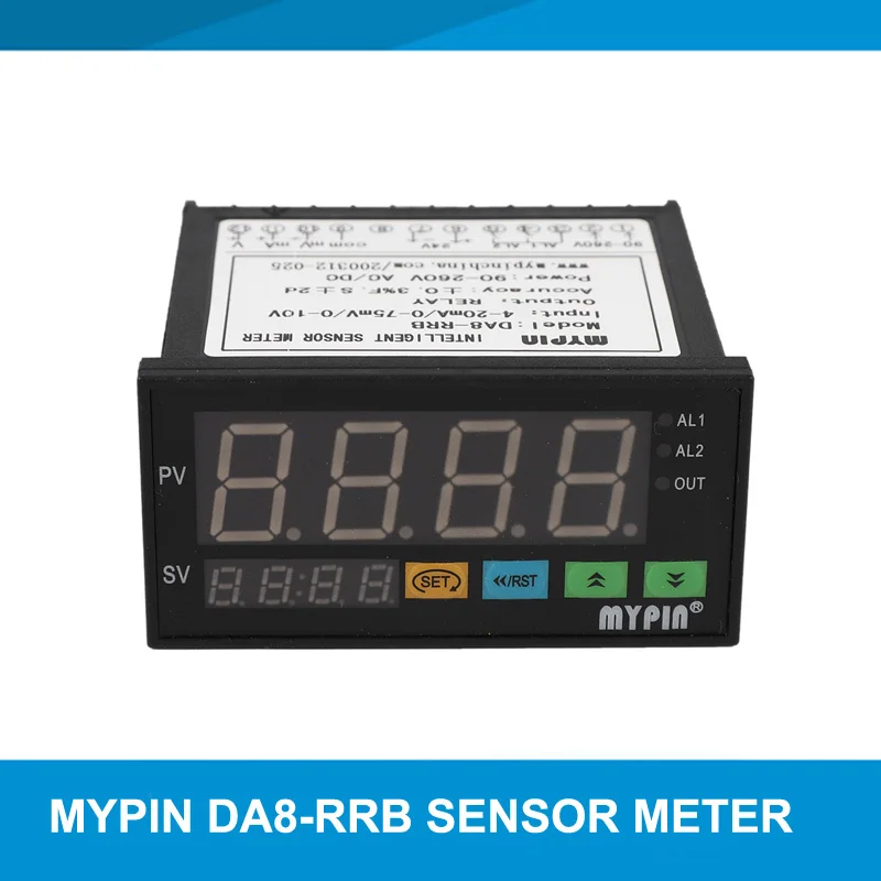 Фото MYPIN DA8-RRB Интеллектуальный датчик Метр Дисплей Контроллер Вход 0-75MV/4-20MA/0-10V 2 Релейная сигнализация Универсальный датчик-индикатор №1