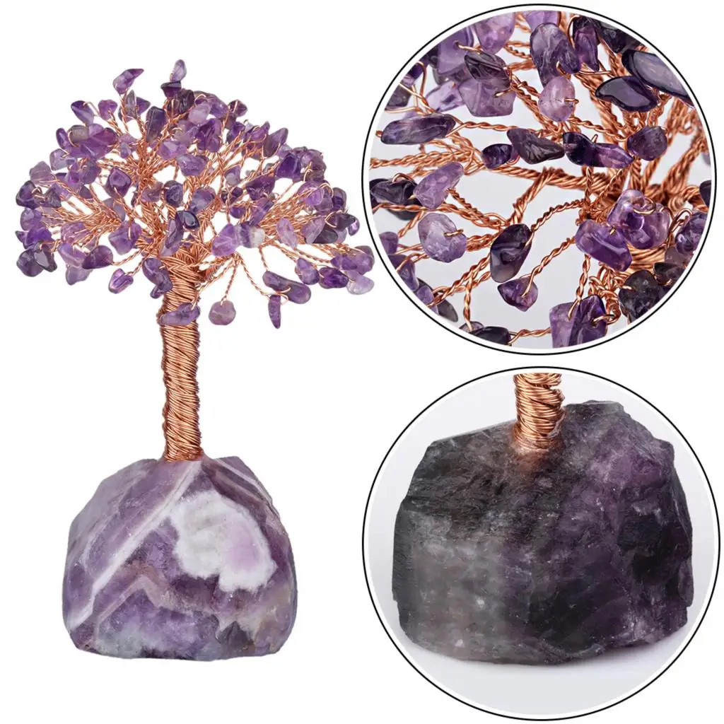 TUMBEELLUWA Natural Crystal Money Tree with Gemstone Base Figurine Ornaments for FengShui Wealth Lucky Home Decor Birthday Gift