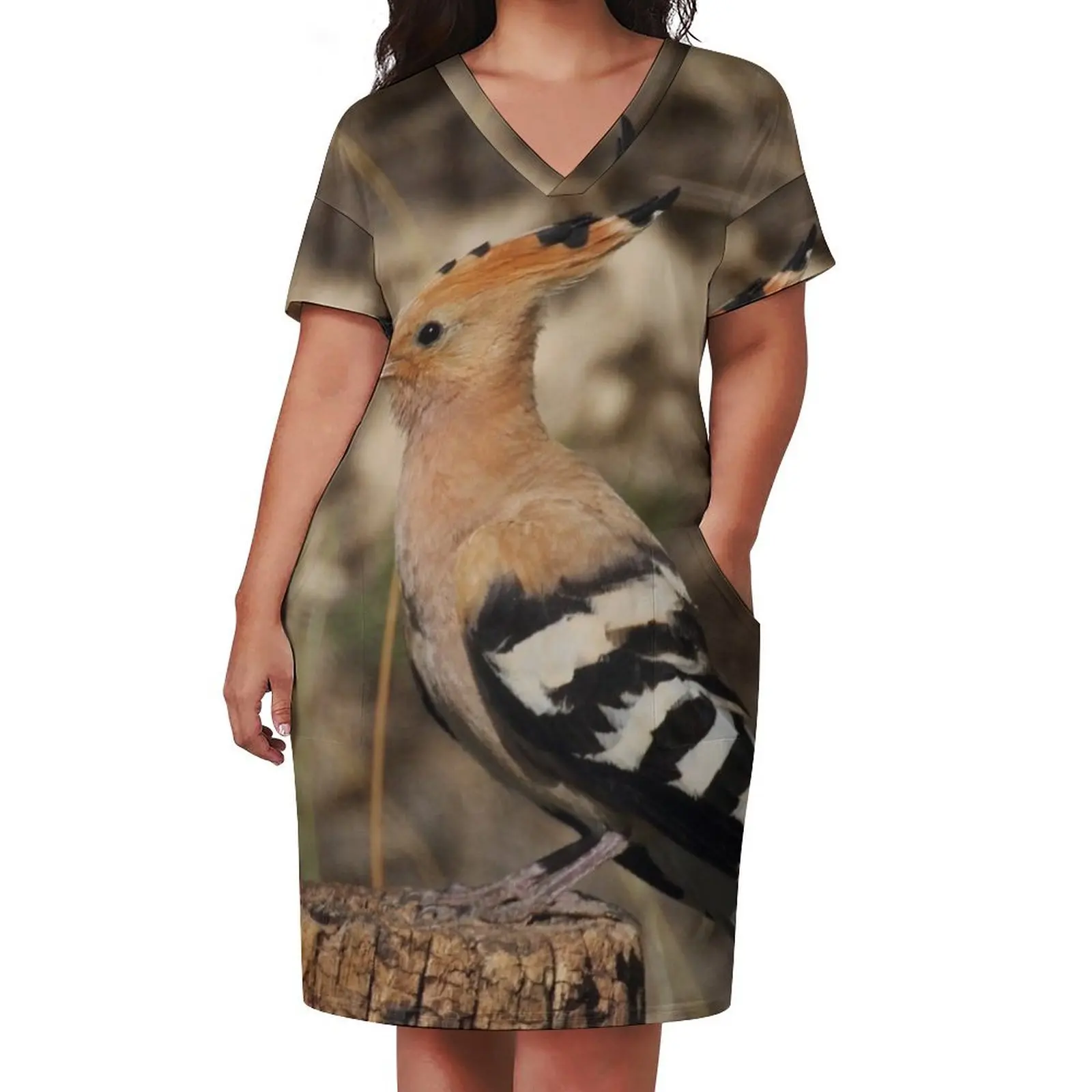 Upupa epops Свободное платье с карманами элегантные платья больших размеров для