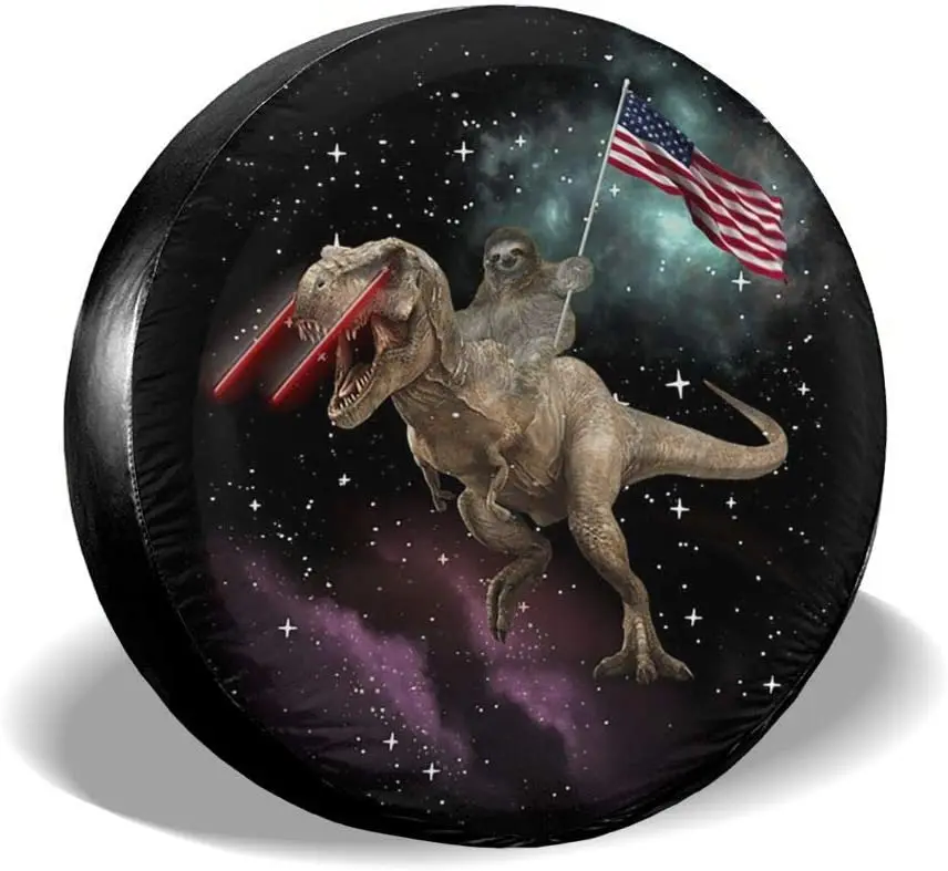 

Dujiea Funny Patriotic Dinosaur Sloth Spare Tire Cover, Universal Wheel Tire Cover Waterproof Dust-Proof Tire Protectors for Jee