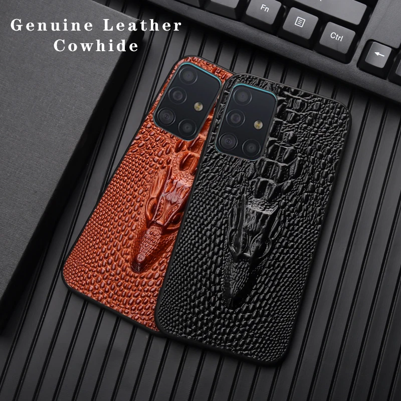 

For Samsung Galaxy A50 A72 A51 A71Cas Leather cowhide crocodile head phone case Smartphone case for P50 Pro A71 case