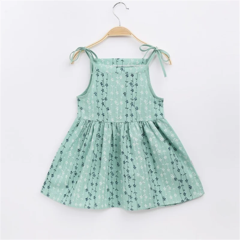 

Summer Girls' Printed Slip Dress Children's Korean Cotton Hemp Stripe Sleeveless Floral Casual Vintage Vestido 0-4Y