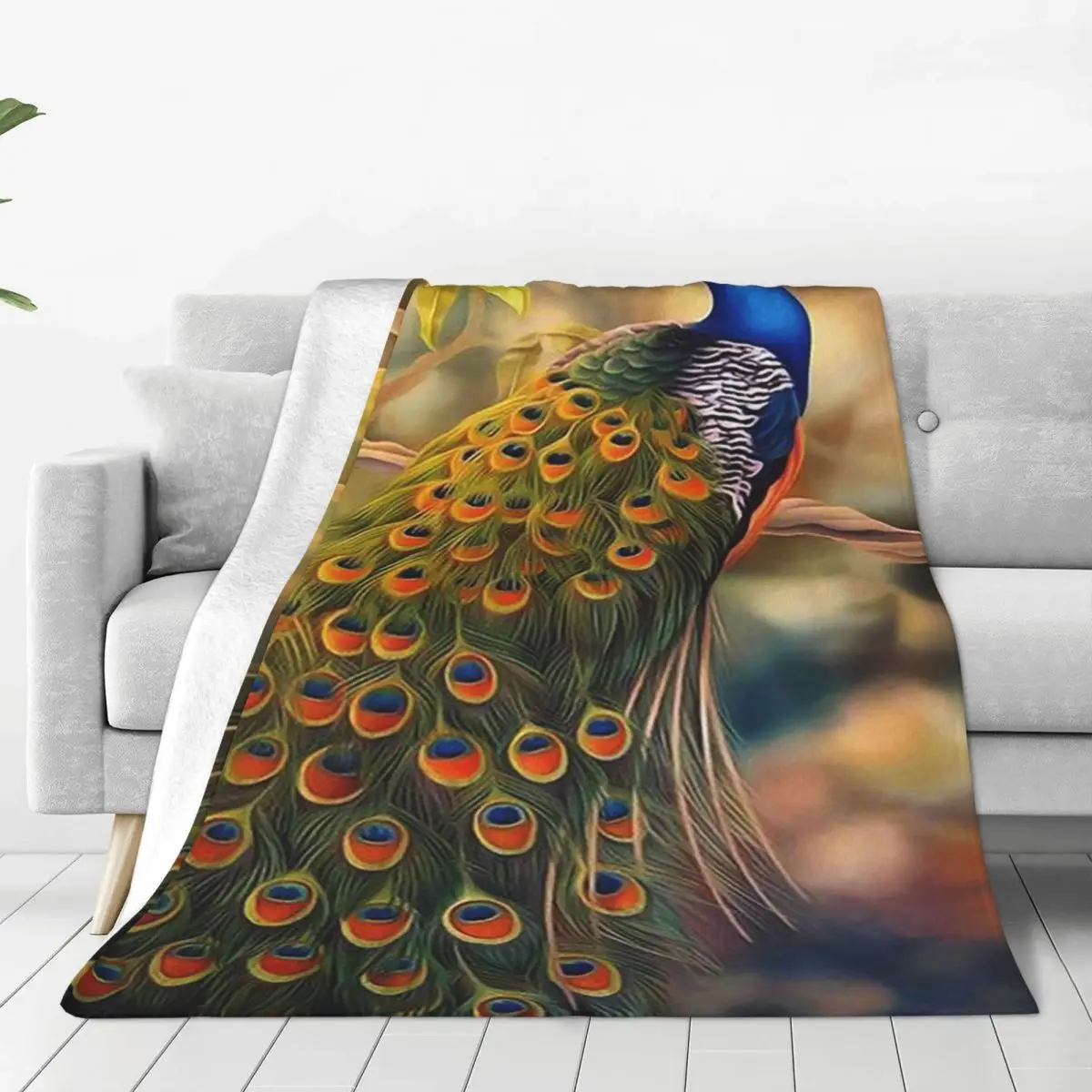 

Peacock Feathers Colorful Blankets animal Vintage for kids Plush Novelty Warm Throw Blankets for Home Spring Autumn