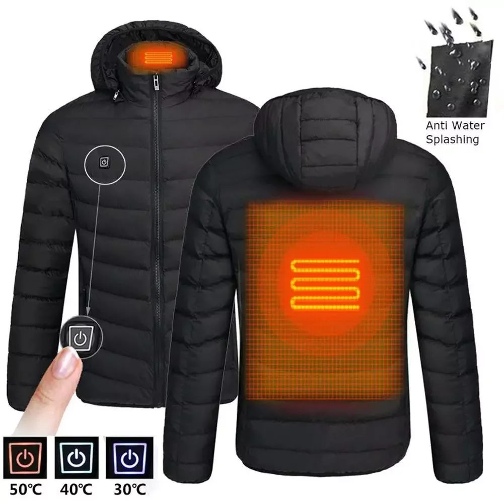 

Unisex Winter USB Powered Heating Jacket Thermostat Solid Color Hooded Coat Fashion Heated Clothing Warm Jackets Waterproof