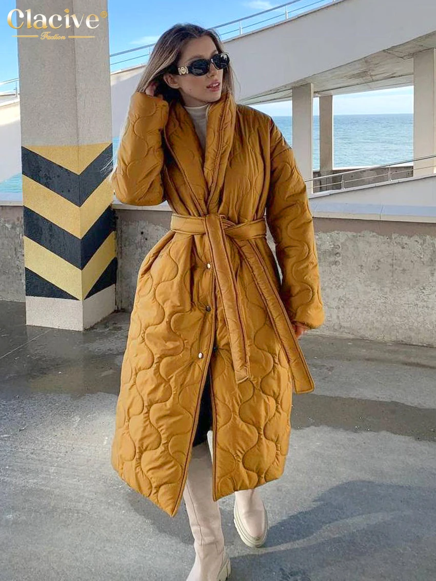 Clacive Fashion Loose Warm Coats Woman Winter 2022 Casual Long Sleeve White Coat Female Elegant Single Breasting Lace-Up Jackets