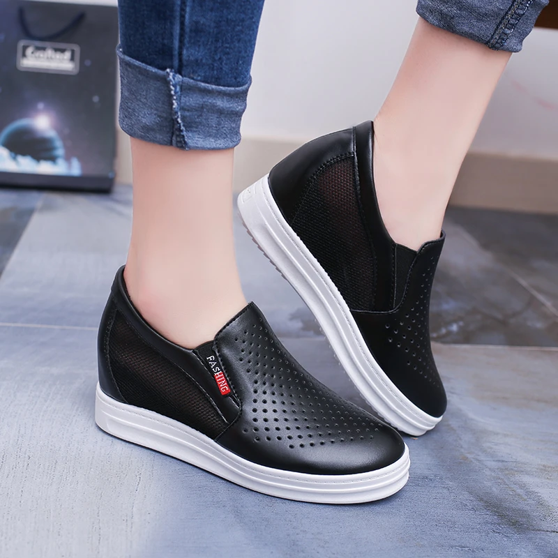 

2023Spring Autumn New Single Shoes Women Round Toe Mesh Breathable Small White Shoes Casual Flat Wedges Elegant Women's Sneakers