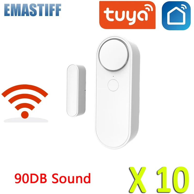 10PCS Tuya 90DB Sound Tuya Smart WiFi Door Sensor Door Open / Closed Detectors Compatible With Alexa Google Home Smar Life APP