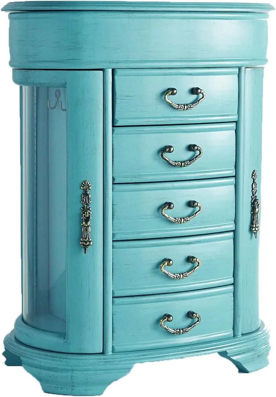 

& Honey Daphne Oval Glass Turquoise Jewelry Chest Jewelry Organizer Box Case Mirrored Storage Ring box Treasure chest Shower pho