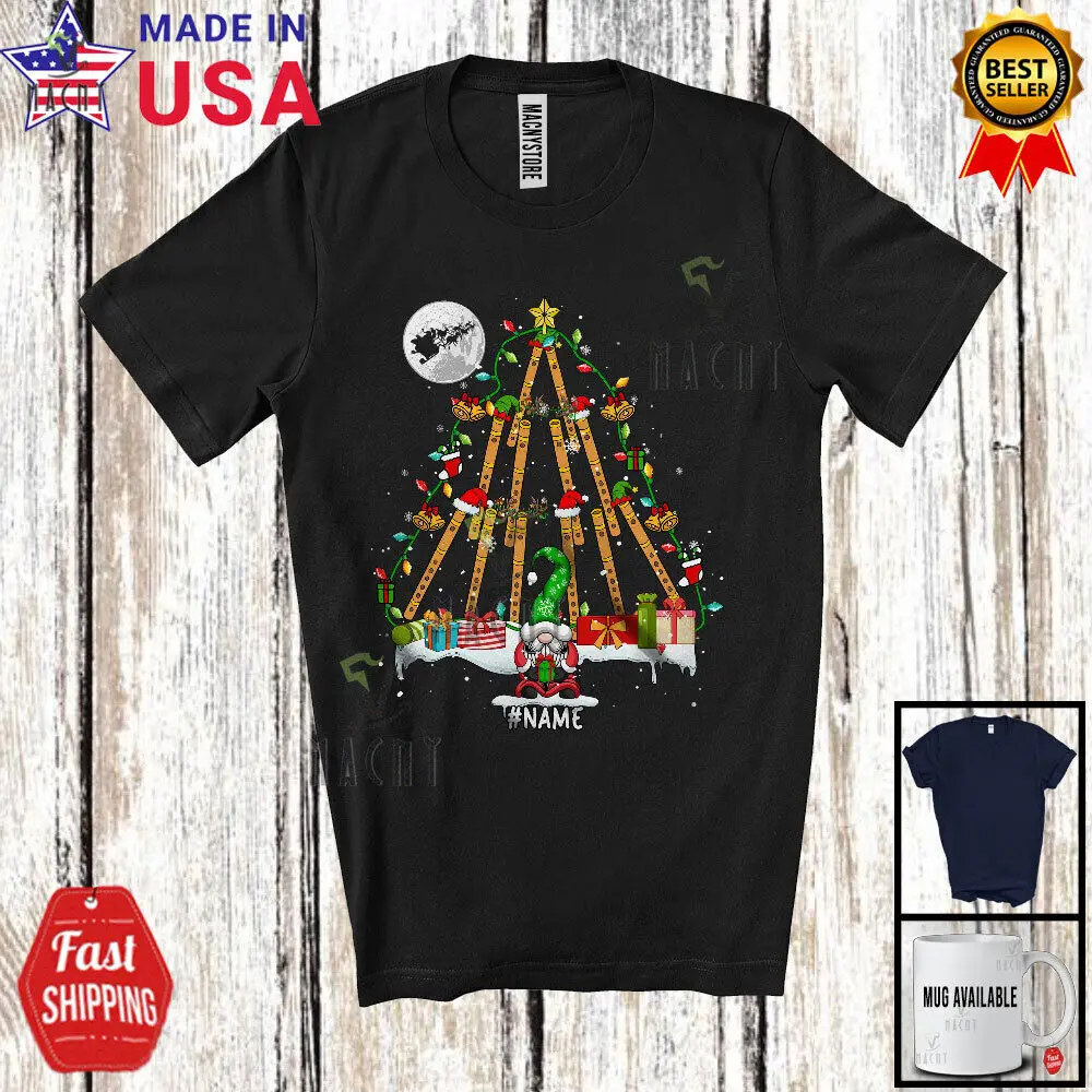 Custom Name Flute Christmas Tree Lovely Gnome Musical Instruments Player Shirt