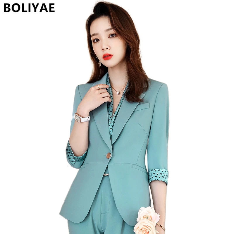 New 2022 Spring Autumn Women Formal Suit Office Lady Suits Business Work Uniforms Blazer Pants 2 Pieces OL Single Button Jacket