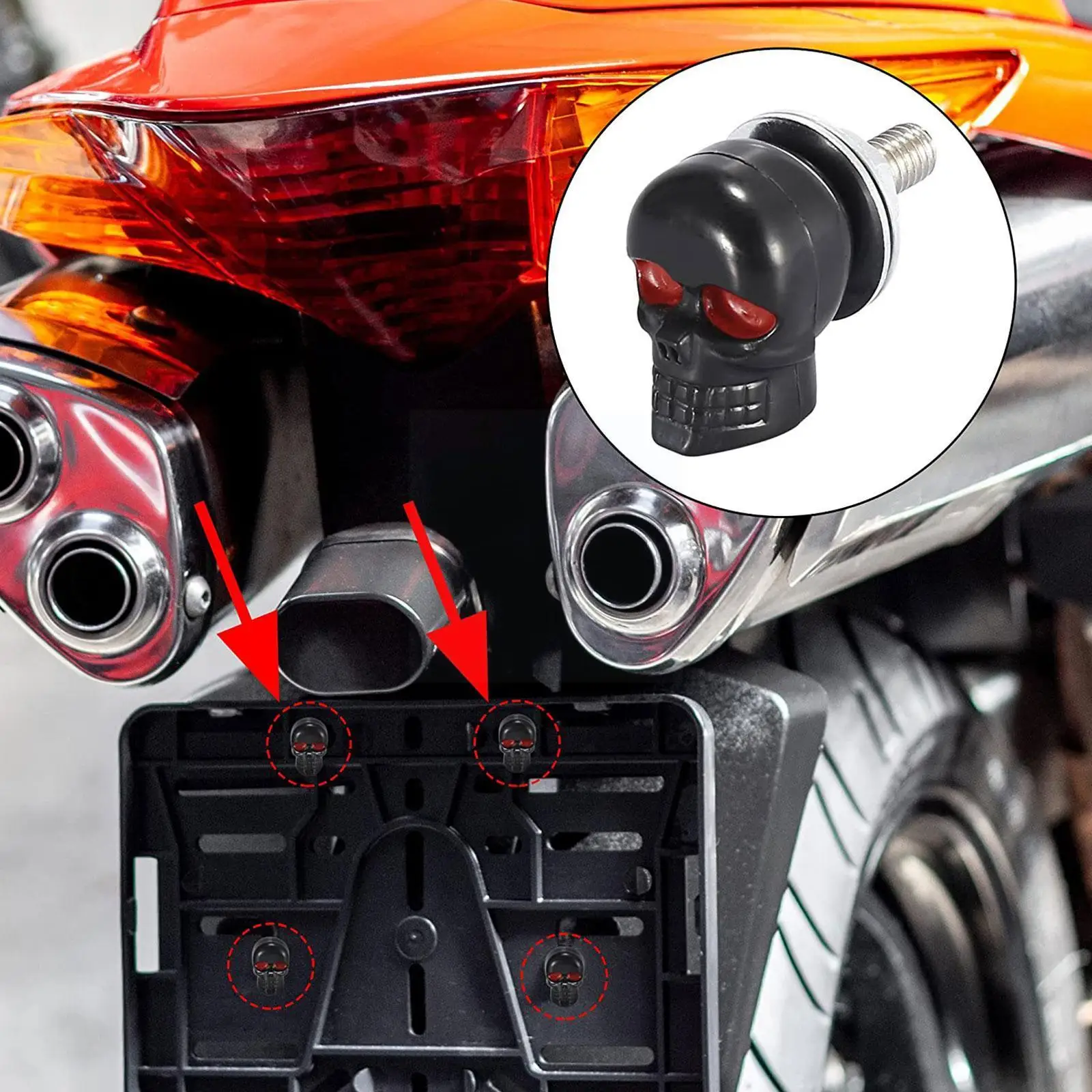 

4/8Pcs 3D Skull Design Motorcycle License Plate Frame And Frame Bolt Screws Easy Installation Plate Convenient License Bolt E5Y3