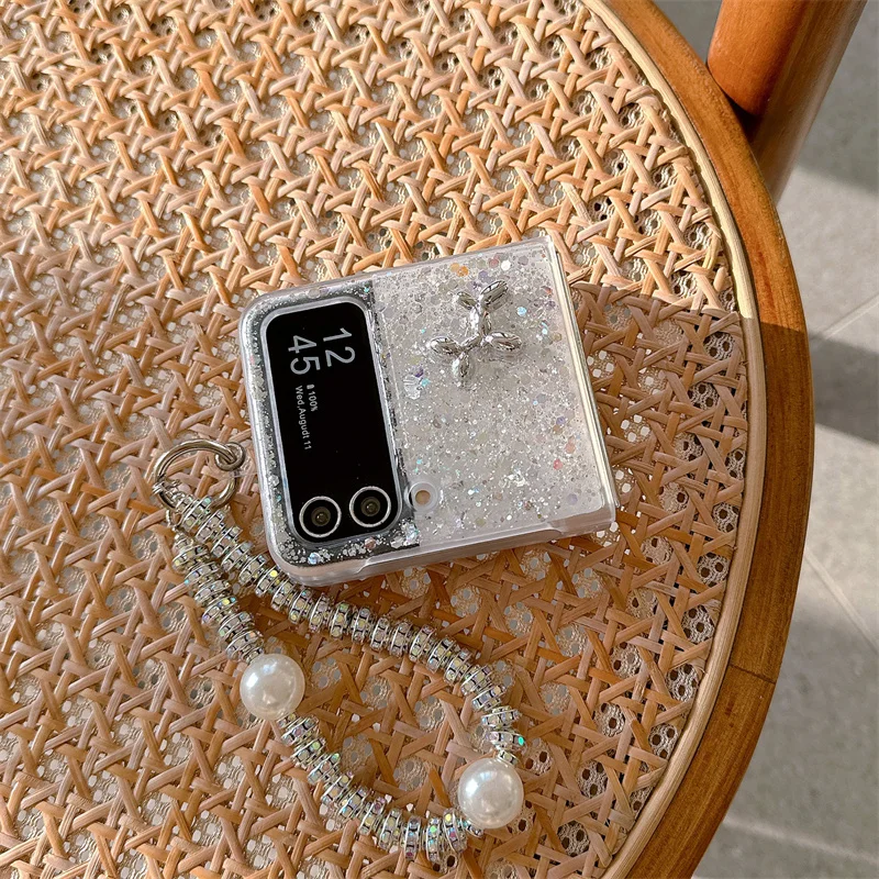 Милый чехол для телефона с зеркальным медведем Samsung Z Flip 6 5 4 3 цепочкой корейские