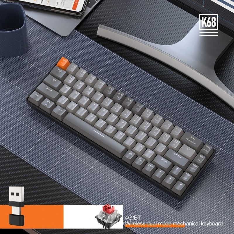 

K68 Gaming Mechanical Keyboard 68 Keys Wireless&2.4G Double-Shot Color Personality Keyboards 19Key-NO Impact Hot Plug