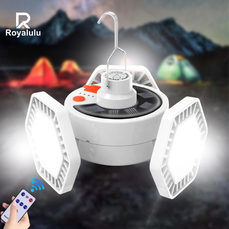 

126/169 LED Solar Light Outdoor Camping Tent Hiking Lamp Remote Portable Lantern Waterproof Emergency Rechargeable Chandelier