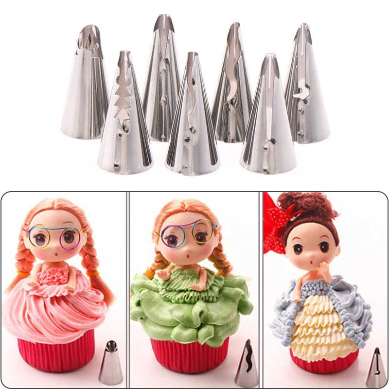 

Wedding Russian Nozzle Pastry Puff Skirt Icing Piping Nozzles Cake Decor Tool Party Supplies 7/9Pcs