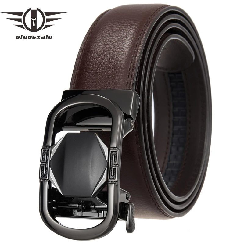 

Plyesxale New Men Belts High Quality Designer Metal Automatic Buckle Men Leather Belt Work Business Cowskin Strap Male G1296