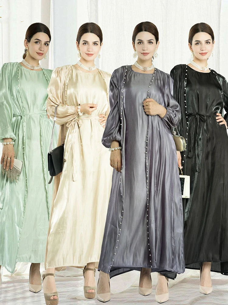 

Женское платье-кимоно из искусственной шелковой ткани, комплект из 2 предметов