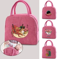 cooler lunch box portable insulated japan print pink lunch bag tote thermal food school picnic bento pouch women kids handbag