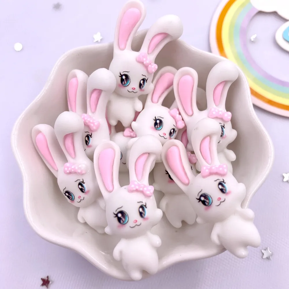 10Pcs Resin Colorful Kawaii White Rabbit Flatback Cabochon Stone Figurine Christma Decor Accessorie DIY Hair bow Scrapbook Craft