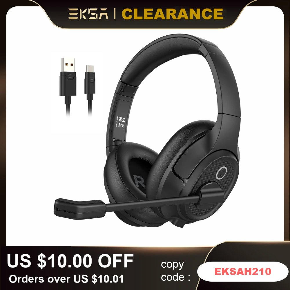 

EKSA H2 Office Headphones with Microphone Over-Ear USB Wired Gaming Headset with ENC Call Noise-Cancelling for PC/Computer/Game
