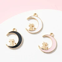 10pcs gold plated enamel moon cat charm pendant for jewerly making bracelet women necklace earrings accessories findings diy