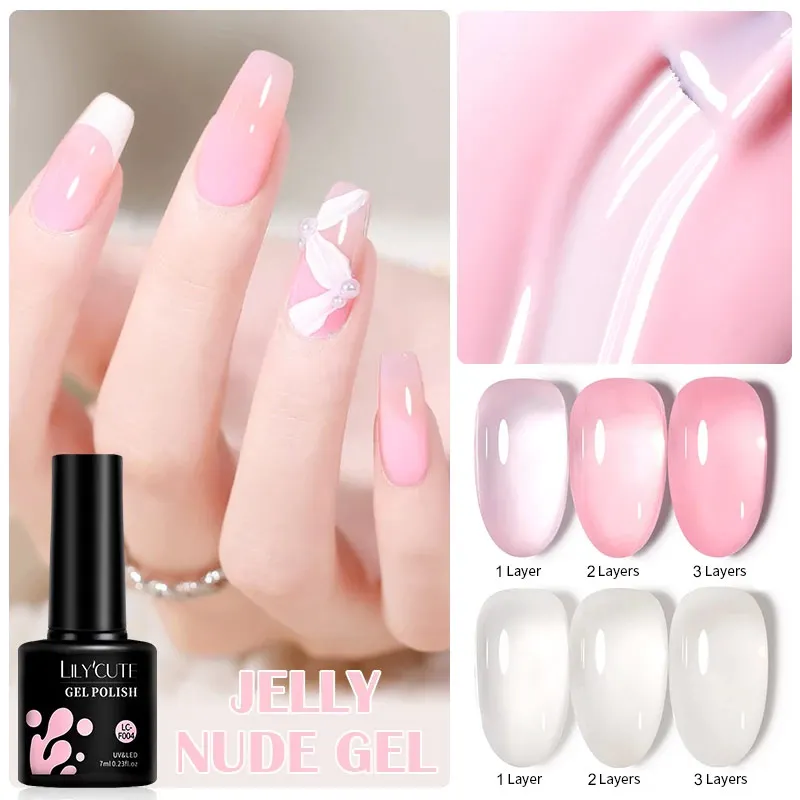 LILYCUTE 7ML Jelly Gel Nail Polish Translucent Nude Pink Milky White Semi Permanent Soak Off French Manicure UV LED Gel Varnish