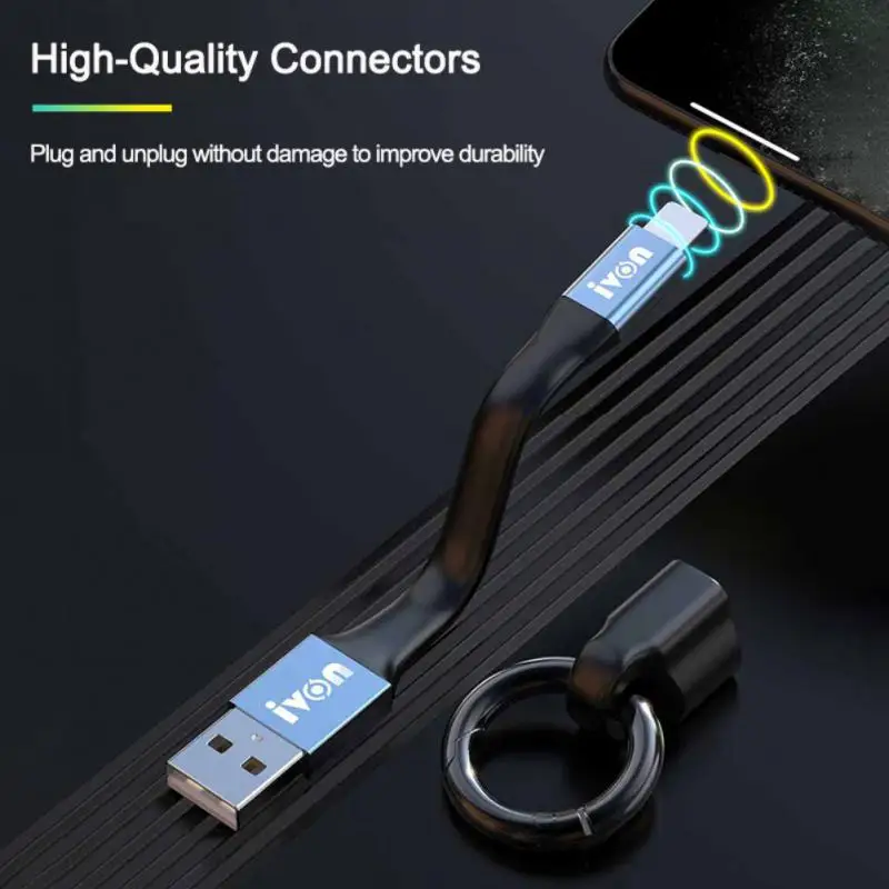 

Key Chain 2 In 1 3a Portable Usb Mobile Data Cable Fast Charging Line Cable
