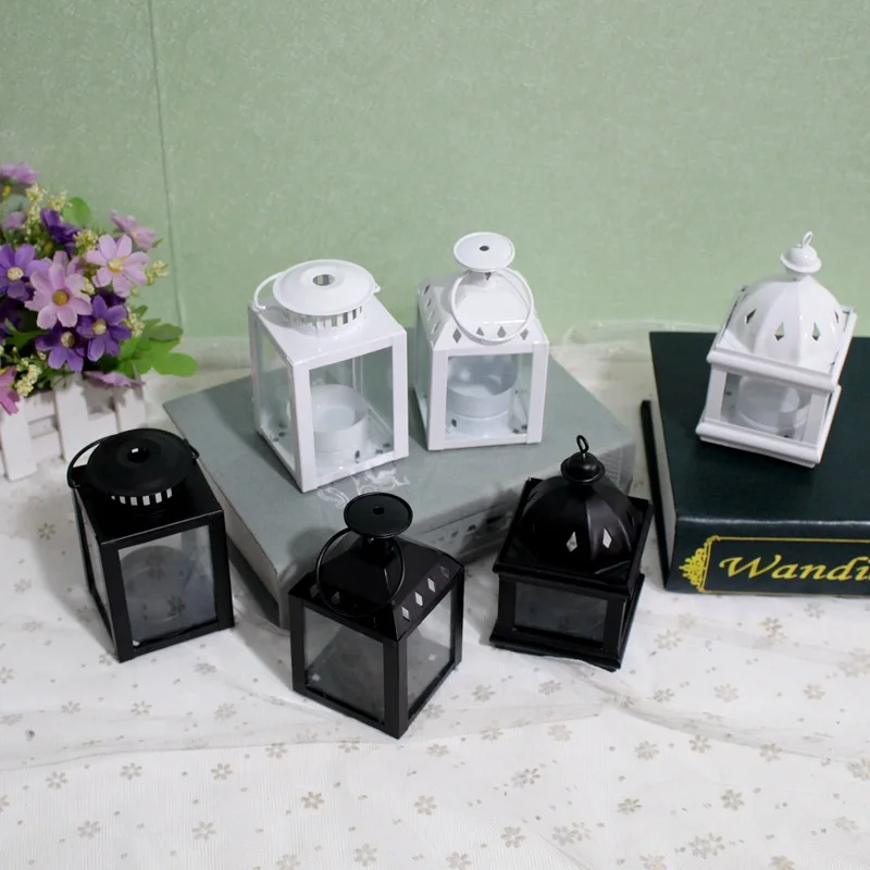 

European Minimalist Glass Wrought Iron Candlestick Wind Lamp Creative Wedding Atmosphere Decoration Metal Handicraft Ornaments