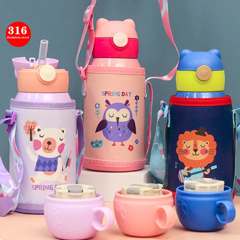 

Baby Feeding Cup With Cover 316 Stainless Steel Milk Thermos for Children Insulated hot water Bottle leak-poof thermal Cup 500ML