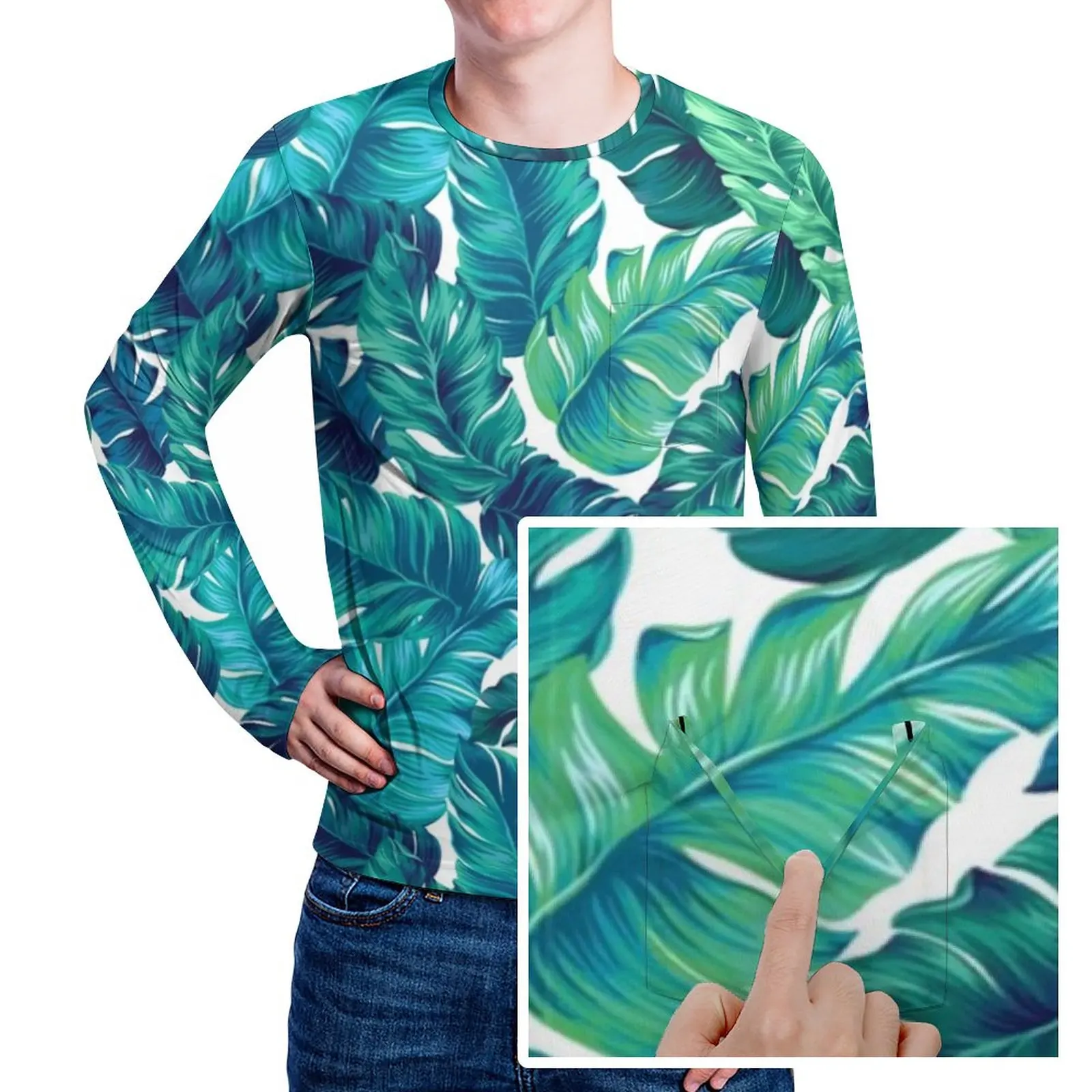 

Juicy Banana Leaves T Shirt Tropical Print Popular T Shirts With Pocket Long Sleeve Pattern Tops Spring EMO Oversized Top Tees