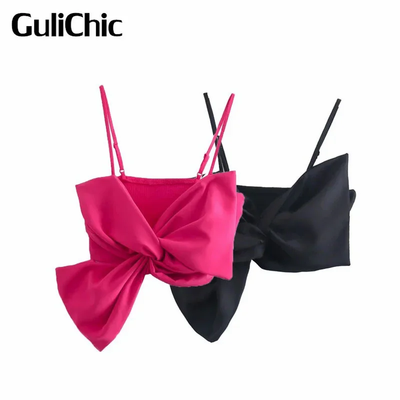 

7,9 GuliChic модный лоскутный складной асимметричный дизайн банта короткий топ для женщин