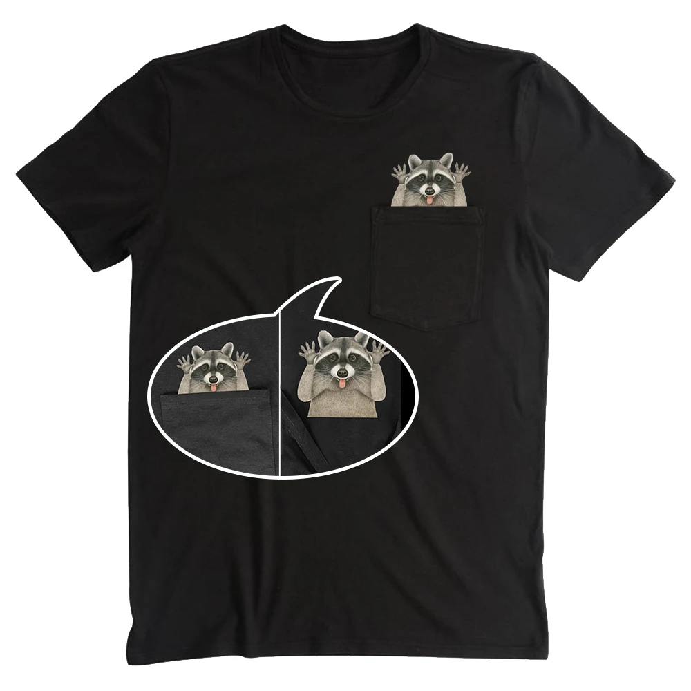 

CLOOCL Fashion Raccoon T-shirts Animals Pocket Tees Black 100% Cotton Short Sleeve Hip Hop Tees Graphic T Shirts Mens Clothing