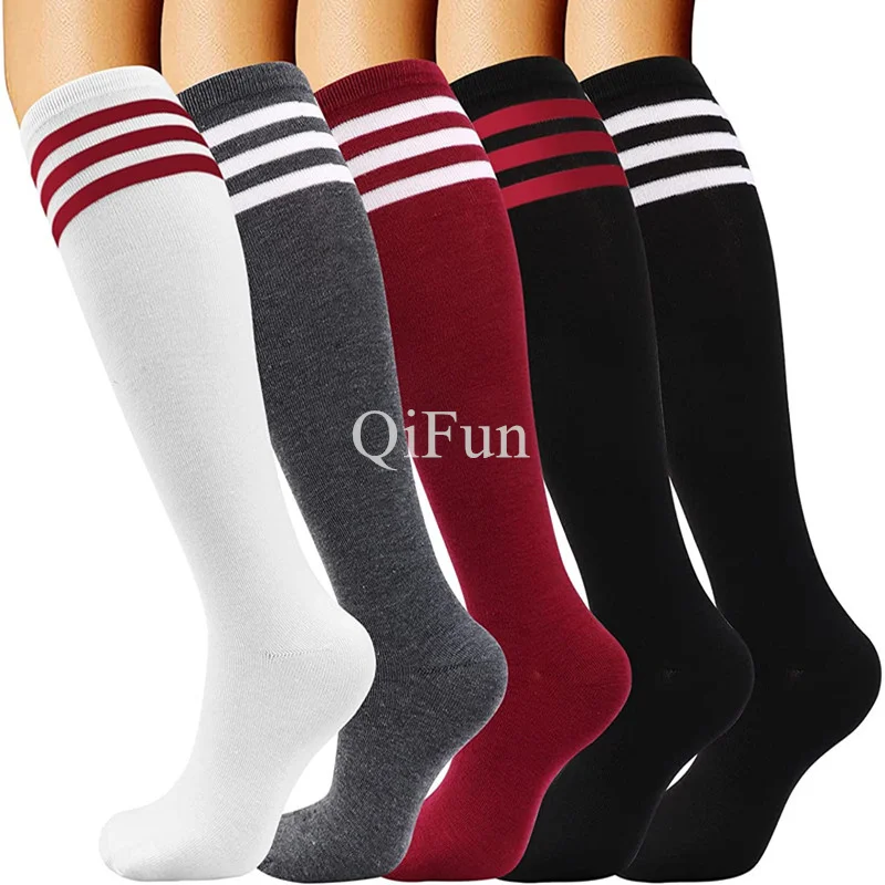 

Компрессионные носки, длинные черные белые полосатые футбольные носки, Нескользящие мужские женские мужские спортивные носки для бега, гол...