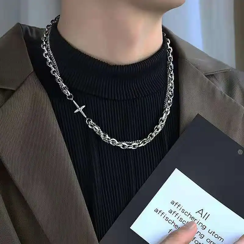 

Hip Hop Simple Clavicle Chain Pendant Cool Style Men's Cross Star Necklace