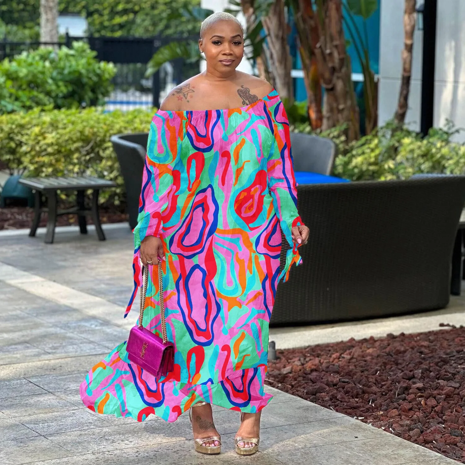 Plus Size Floral Women Dress Mesh Wide Loose Elegant Club Outfit Casual Luxury Long Gown 2023 Summer Leopard Evening Party Dress