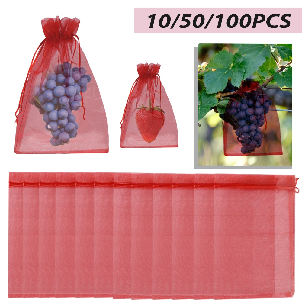 

10-100PCS Orchard Fruit Protection Bag Garden Potted Pest Control Bird-proof Pocket 6 Sizes Strawberry Grape Drawstring Bagging