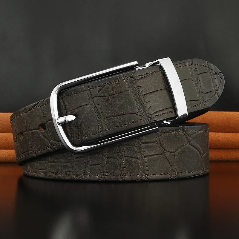 Элегантный винтажный кожаный мужской ремень с пряжкой язычком роскошный