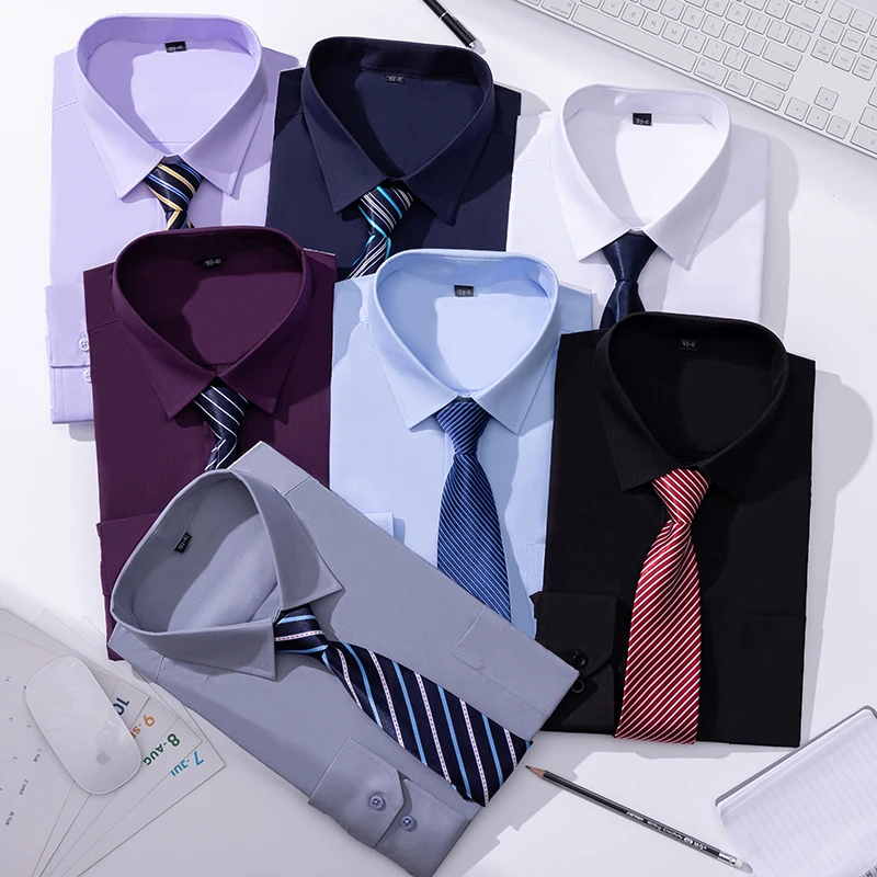 Mens Business Formal Shirt  Solid Fabric  Long Sleeve for Office Work Wear Blouse Color White Blue High Quality Male Career