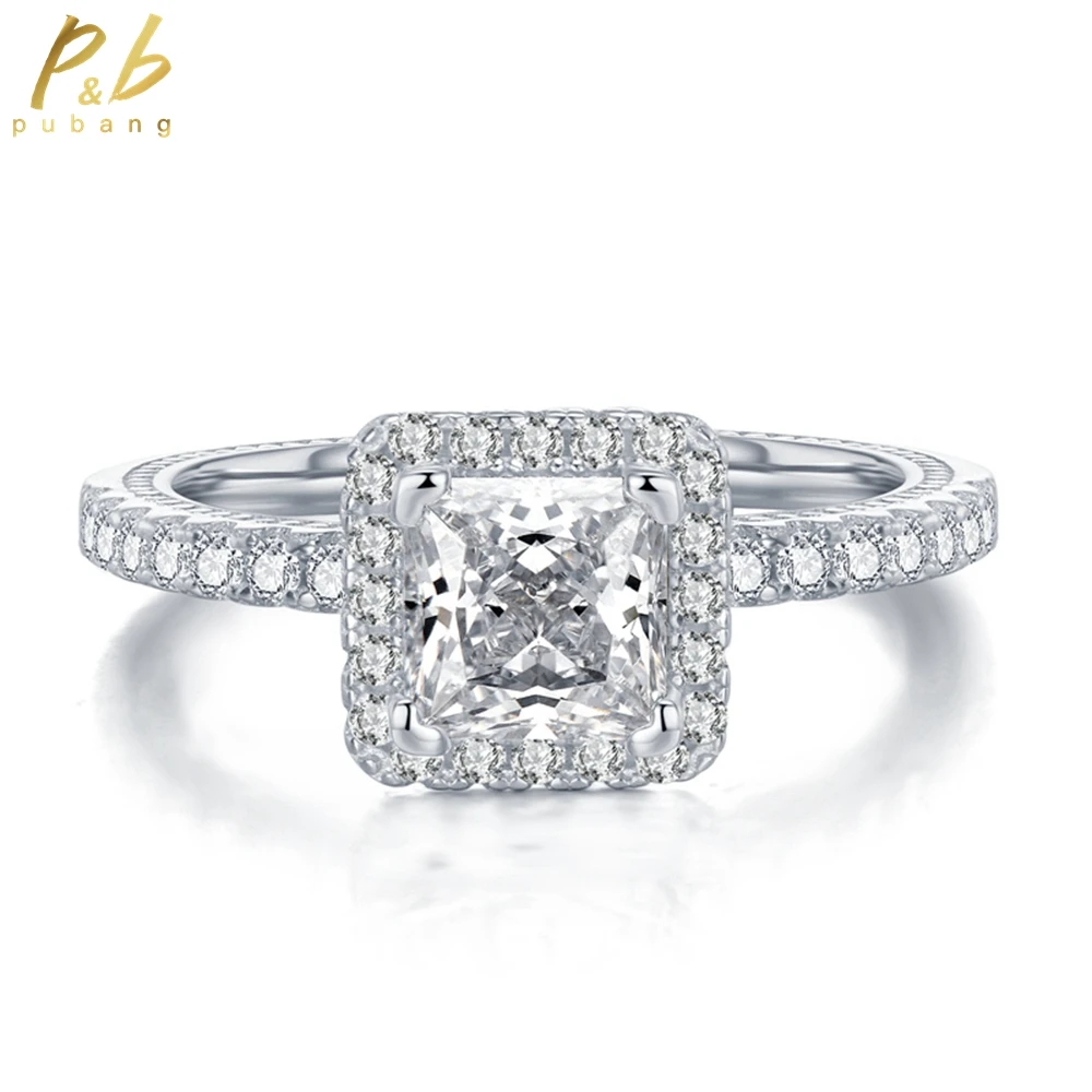 

PuBang Fine Jewelry Real 925 Sterling Silver Princess Cut Created Moissanit Diamond Ring for Women Engagement Gift Drop Shipping