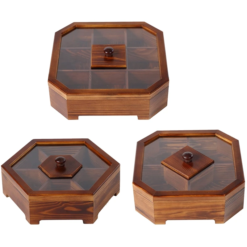 

Solid Wood Snack Box Chinese Style Divided Grid Dried Fruit Tray Vintage Ornament for Home Living Room Candy Nut Melon Seeds Ca