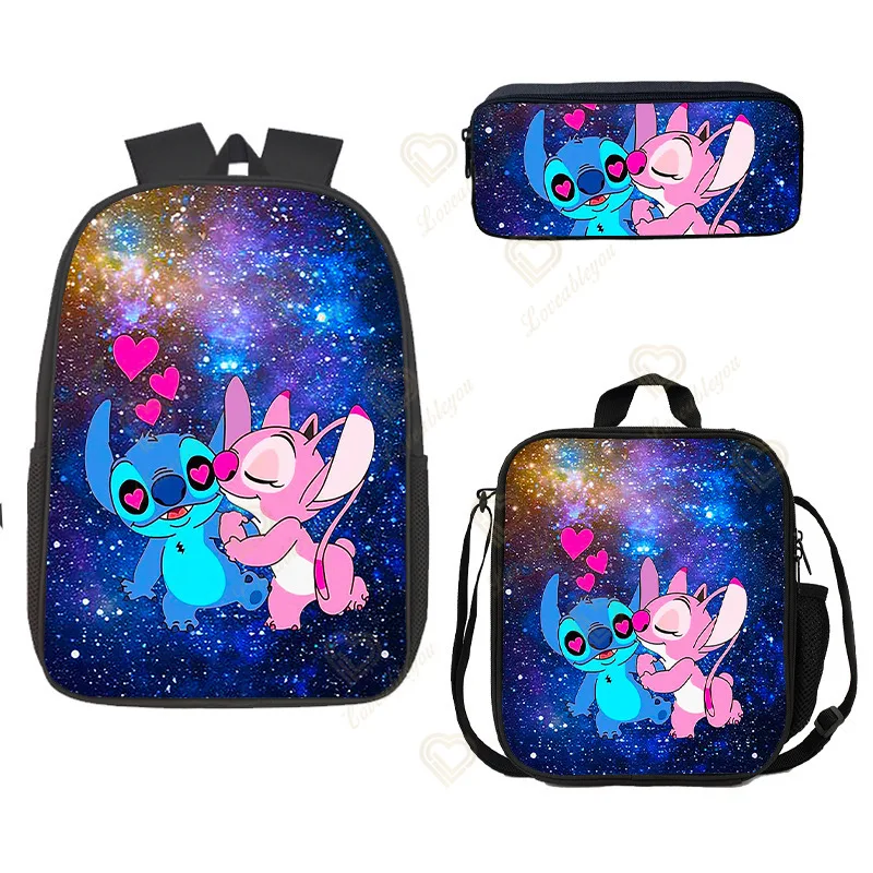 

3pcs/Set Lilo & Stitch School Backpack Pencil Case Shoulder Bag Fashion Cartoon Print Children Student Travel Bags Gift